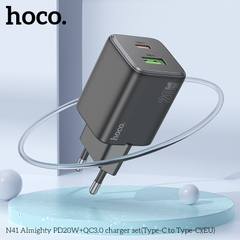 Bộ sạc nhanh 20w HOCO N41 (c-c) (cáp 2 đầu Type C) PD20w + QC3.0 2 cổng (1 cổng usb 1 cổng type C) chính hãng [BH 1 Năm]