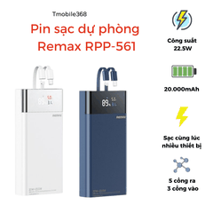 Pin sạc nhanh VOOC 22.5w REMAX RPP-561 20.000mAh (cổng Type-C chỉ IN) PD QC3.0 sạc dự phòng kèm cáp liền pin chính hãng [BH 1 năm]