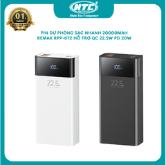 Pin sạc nhanh 22.5w Remax RPP-672 20.000mAh dự phòng PD QC3.0 chính hãng [BH 1 năm]