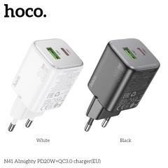 Cóc sạc nhanh 20w HOCO N41 - PD20w + QC3.0 2 cổng (1 cổng usb 1 cổng type C) chính hãng [BH 1 Năm]