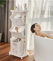 Kệ 4 tầng spa có bánh xe, kệ nhựa đựng quần áo, đồ gia dụng, tả bỉm, đồ chơi 3 rổ tiện lợi