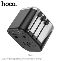 Ổ cắm điện đa năng HOCO AC5 2 cổng USB 12w và 4 loại chân cắm (du lịch) chính hãng [BH 1 NĂM]