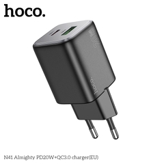 Cóc sạc nhanh 20w HOCO N41 - PD20w + QC3.0 2 cổng (1 cổng usb 1 cổng type C) chính hãng [BH 1 Năm]