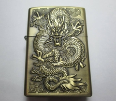 Bật lửa/ quẹt zippo màu đồng khắc nổi hình Rồng dùng Xăng