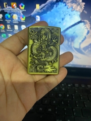 Bật lửa/ quẹt zippo màu đồng khắc nổi hình Rồng dùng Xăng