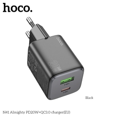 Cóc sạc nhanh 20w HOCO N41 - PD20w + QC3.0 2 cổng (1 cổng usb 1 cổng type C) chính hãng [BH 1 Năm]