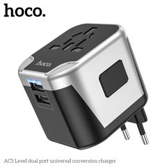 Ổ cắm điện đa năng HOCO AC5 2 cổng USB 12w và 4 loại chân cắm (du lịch) chính hãng [BH 1 NĂM]