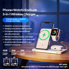 Bộ sạc nhanh 22.5w đế sạc không dây REMAX RP-W60 3in1 cho iPhone, Apple Watch, Airpods đa năng chính hãng [BH 1 Năm]