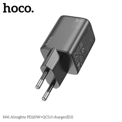 Cóc sạc nhanh 20w HOCO N41 - PD20w + QC3.0 2 cổng (1 cổng usb 1 cổng type C) chính hãng [BH 1 Năm]