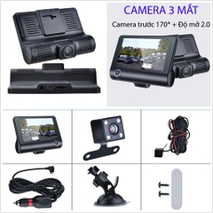 Camera hành trình xe hơi 3 mắt (trước, sau, lùi) màn hình 4 inch full HD ô tô [BH 1 tháng]