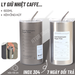 Ly cốc giữ nhiệt 600ml inox 304 kèm ống hút uống cà phê, trà sữa đa năng- VỀ MÀU HOẶC XÁM TÙY LÔ