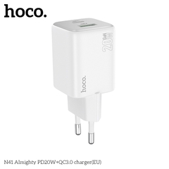 Cóc sạc nhanh 20w HOCO N41 - PD20w + QC3.0 2 cổng (1 cổng usb 1 cổng type C) chính hãng [BH 1 Năm]