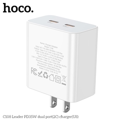 Cóc sạc nhanh PD35w Hoco C108 2 cổng Type C (US) chính hãng [BH 1 năm]