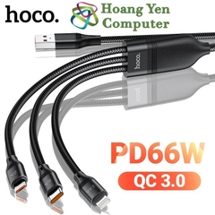 Cáp sạc nhanh 66w 3 đầu HOCO U104 Qc3.0 1.2m đa năng chính hãng (usb ra iPhone Lightning, Samsung Micro, Type C) [BH 1 năm]