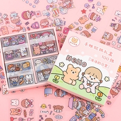 Hộp / Set 100 Miếng Dán Sticker cute trang trí dán tập vở bình nước bút nước cho bé