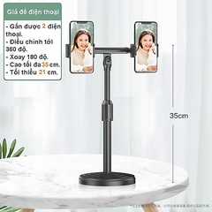 GIÁ ĐỠ KẸP 2 ĐIỆN THOẠI DC02 LIVESTREAM PROFESSSIONALMOBILE PHONE STAND ĐẾ TRÒN, ĐIỀU CHỈNH CAO THẤP [BH: NONE]