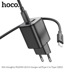 Bộ sạc nhanh 20w HOCO N41 (c-c) (cáp 2 đầu Type C) PD20w + QC3.0 2 cổng (1 cổng usb 1 cổng type C) chính hãng [BH 1 Năm]