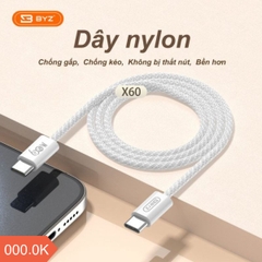 Cáp sạc nhanh 60w BYZ X60 (c-c 1m) 2 đầu type-c ra typec dây dù chính hãng (iPhone 15) [BH 6 tháng]