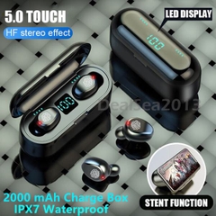 Tai nghe bluetooth TWS F9 5.1 loại 1 kèm pin dự phòng 2.000mAh kiểu dáng airpods có đế sạc có màn hình lcd [BH 3 tháng]