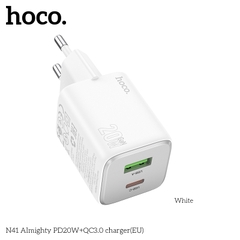 Cóc sạc nhanh 20w HOCO N41 - PD20w + QC3.0 2 cổng (1 cổng usb 1 cổng type C) chính hãng [BH 1 Năm]