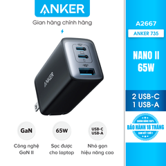 Cóc sạc nhanh 65w Anker A2667 (2 cổng type-c, 1 cổng usb) chính hãng [BH 1 năm]