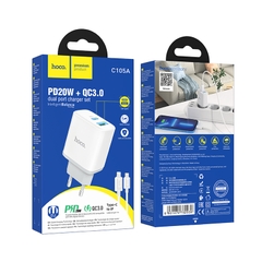 Bộ sạc nhanh 20w Hoco C105A (c-l) (cóc 1 cổng usb QC3.0 vs 1 cổng type-c PD) (cáp type c ra iphone lightning) chính hãng [BH 1 năm]