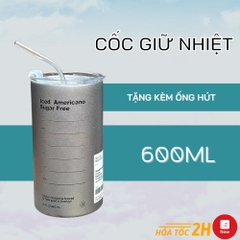 Ly cốc giữ nhiệt 600ml inox 304 kèm ống hút uống cà phê, trà sữa đa năng- VỀ MÀU HOẶC XÁM TÙY LÔ