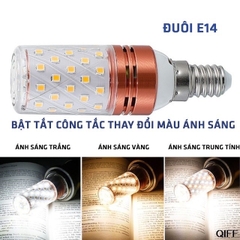 Đèn led 12w đuôi đèn E27 ĐỂ PHÒNG KHÁCH, PHÒNG NGỦ 3 chế độ ánh sáng tiết kiệm điện- 1v5v [BH: NONE]