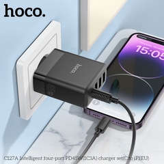 Cóc sạc nhanh 45w HOCO C127A chính hãng (1 cổng Type-C PD vs 3 cổng Usb QC3.0) chân tròn EU [BH 1 năm]