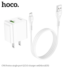 Bộ sạc nhanh 18w Hoco C98 kèm cáp usb ra samsung micro, cóc 1 cổng usb QC3.0 chính hãng [BH 1 năm]