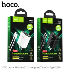 Bộ sạc nhanh 20w HOCO HK50 (c-c) kèm cáp 2 đầu type-c ra type c PD20W QC3.0 chính hãng [BH 1 năm]