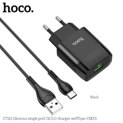 Bộ sạc nhanh 18W Hoco C72Q (cáp usb ra Type-C) QC3.0 chính hãng [BH 1 năm]