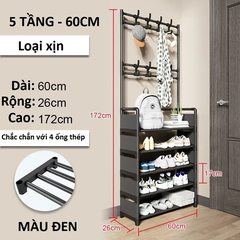 Kệ giày dép 4 tầng FLOOR COAT RACK kết hợp khung treo quần áo, túi xác, móc chìa khoá đa năng