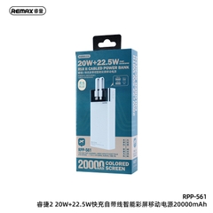 Pin sạc nhanh VOOC 22.5w REMAX RPP-561 20.000mAh (cổng Type-C chỉ IN) PD QC3.0 sạc dự phòng kèm cáp liền pin chính hãng [BH 1 năm]