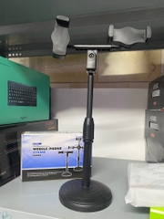 GIÁ ĐỠ KẸP 2 ĐIỆN THOẠI DC02 LIVESTREAM PROFESSSIONALMOBILE PHONE STAND ĐẾ TRÒN, ĐIỀU CHỈNH CAO THẤP [BH: NONE]