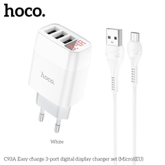 Bộ sạc nhanh 3.4A Hoco C93A micro 3U (cáp usb ra samsung micro, cóc 3 cổng usb) có LED báo dòng chính hãng (BH 1 NĂM)