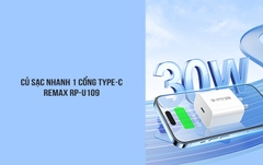 Bộ sạc nhanh 30w REMAX RP-U109 (c-c) kèm cáp 2 đầu Type-C ra TypeC (iphone 15) chính hãng [BH 1 năm]