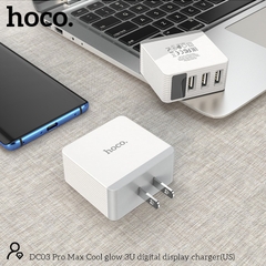 Cóc sạc nhanh 5A HOCO C22B MAX 3 cổng usb US KingKong có đèn led vs màn hình báo sạc chính hãng [BH 1 năm]