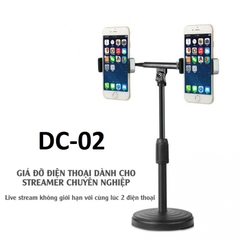 GIÁ ĐỠ KẸP 2 ĐIỆN THOẠI DC02 LIVESTREAM PROFESSSIONALMOBILE PHONE STAND ĐẾ TRÒN, ĐIỀU CHỈNH CAO THẤP [BH: NONE]