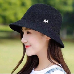 Nón mũ cói xinh xắn chữ M vành tròn phong cách Hàn Quốc