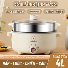 Nồi lẩu điện 2 tầng Mandeli 4L 28cm có lồng hấp, hấp luộc chiên xào [BH 1 tuần]