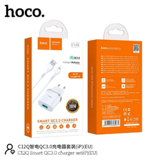 Bộ sạc nhanh 18w Hoco C12Q ip usb ra Lightning QC3.0 18w 1M chính hãng (cóc cáp) [BH 1 năm]