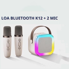 Loa bluetooth karaoke K12 kèm 2 micro không dây led RGB [BH 3 tháng]