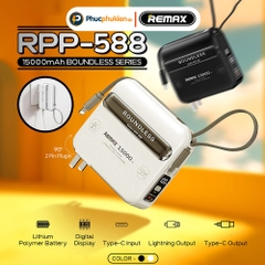 Pin sạc nhanh 45w laptop REMAX RPP-588 15.000mAh dự phòng chính hãng PD 22.5w QC3.0 (sạc laptop được, kèm cáp liền pin, ghim sạc ổ điện) [BH 1 năm]