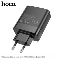 Cóc sạc nhanh 45w HOCO C127A chính hãng (1 cổng Type-C PD vs 3 cổng Usb QC3.0) chân tròn EU [BH 1 năm]