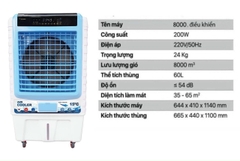 Quạt điều hòa cao cấp mẫu 8000 công suất 200W, dung tích bể nước 60L (BH 1 năm)