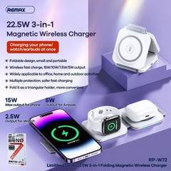 Bộ sạc, Đế sạc không dây sạc nhanh 22.5W Remax RP-W72 gấp gọn 3in1 (sạc iPhone, Apple Watch, Airpods) tiện lợi chính hãng [BH: 1 năm]