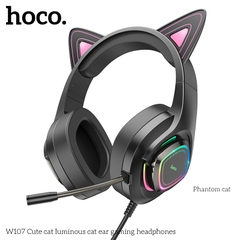 Tai nghe có dây 3.5 HOCO W107 tai mèo Headphone có led chơi game chính hãng [BH 1 NĂM]