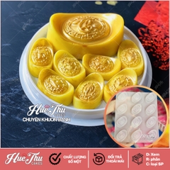 Khuôn Thỏi Vàng có chữ (vỉ 12 thỏi) làm bánh rau câu 3D 4D nhấn xôi, fondant, socola, nến hanmade