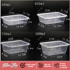 Hộp nhựa chữ nhật trong (10 cái) có nắp đựng thực phẩm, rau câu